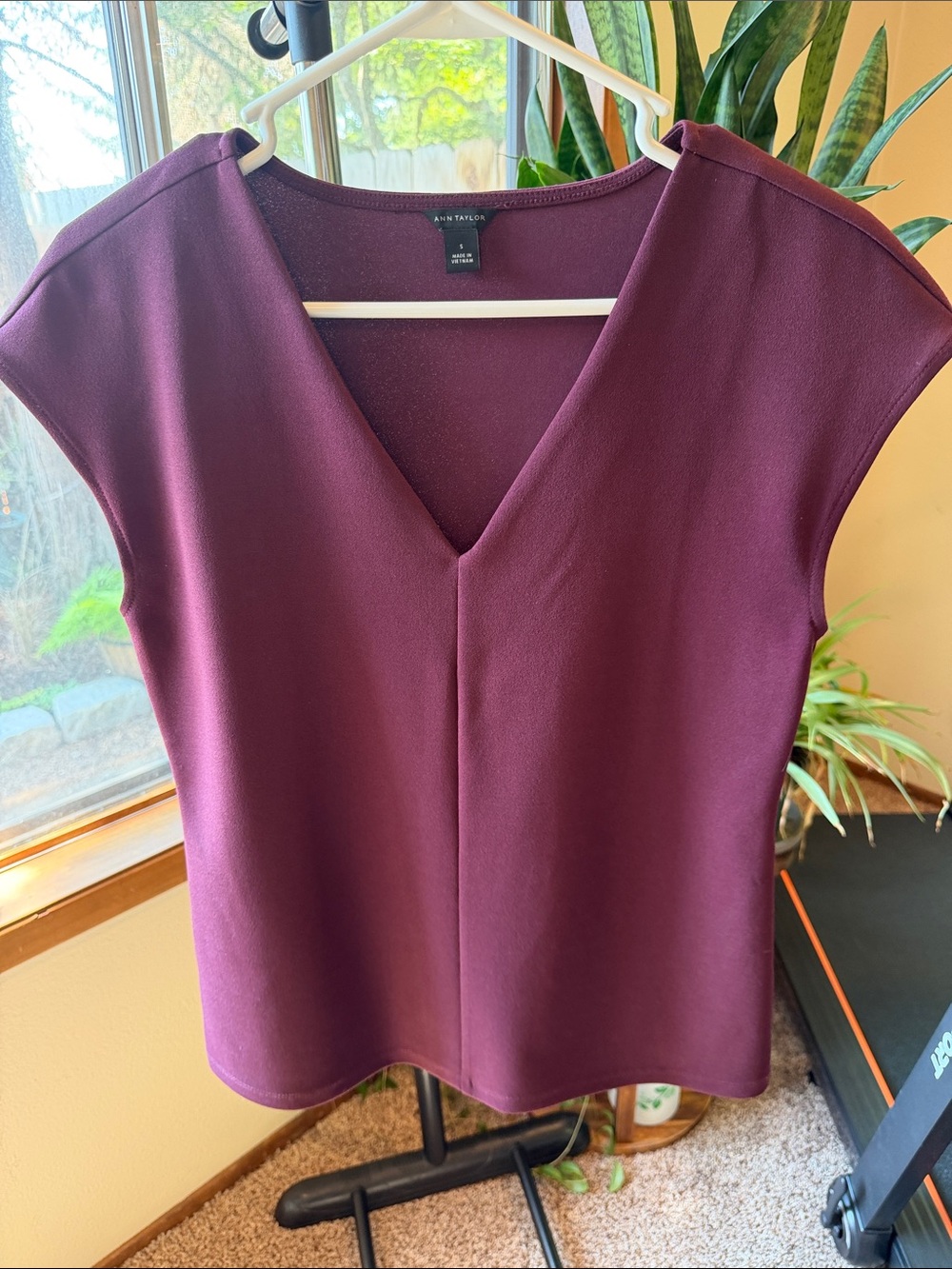 Ann Taylor Deep Plum V-Neck Cap Sleeve Blouse